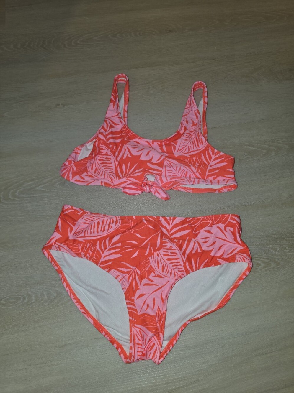Tropical Leaf Print Bikini Set in Coral Pink - Old Navy - YL